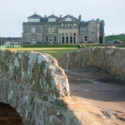 The Swilken Bridge and Royal and Ancient Golf Club of St Andrews' clubhouse